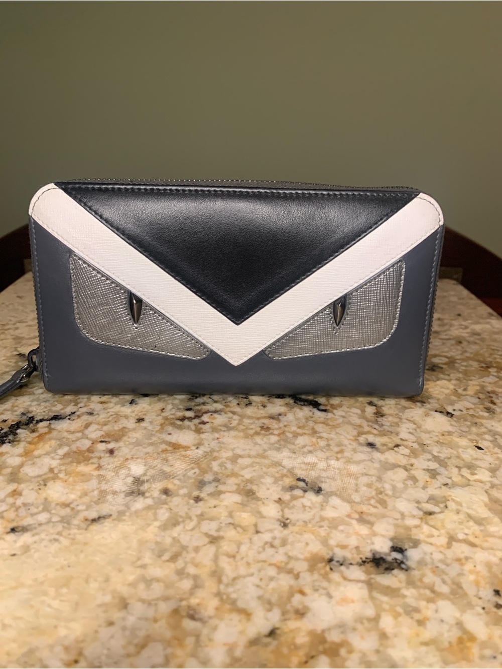 Fendi Monster Black, White and Gray Leather Zip-Around Wallet - Picture 1 of 17